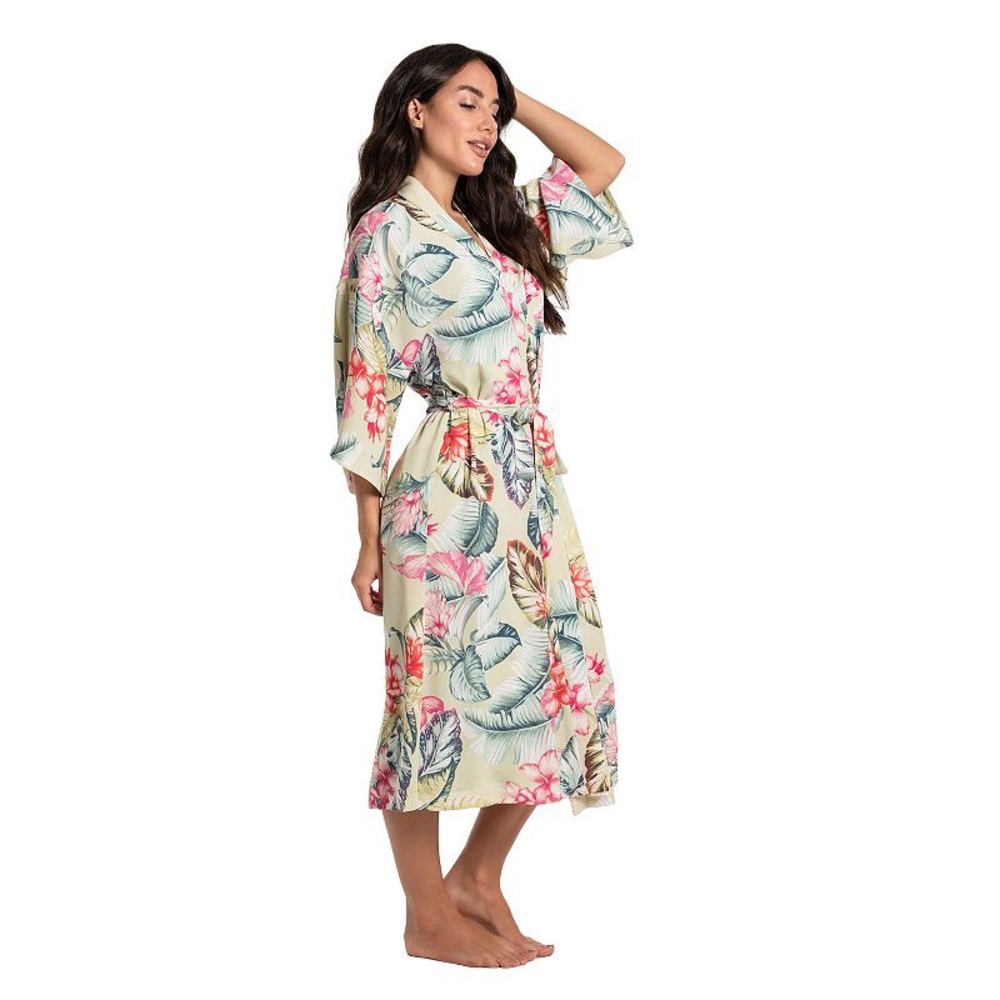 Lilac + London NEW Print Kimono Wrapper Robe Retro Botanical Women’s Plus 3X - Picture 13 of 15